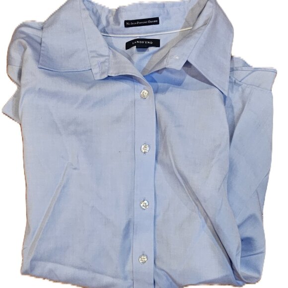 26 Lands End No Iron Pointed Oxford Long Sleeve Button Down Shirt - Picture 3 of 4